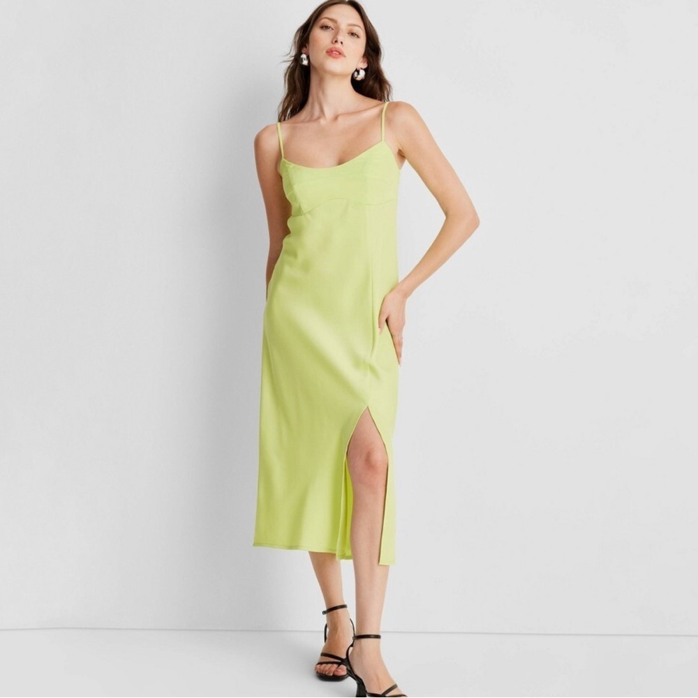 A New Day Green Slip Midi Dress Spaghetti Strap Cocktail
